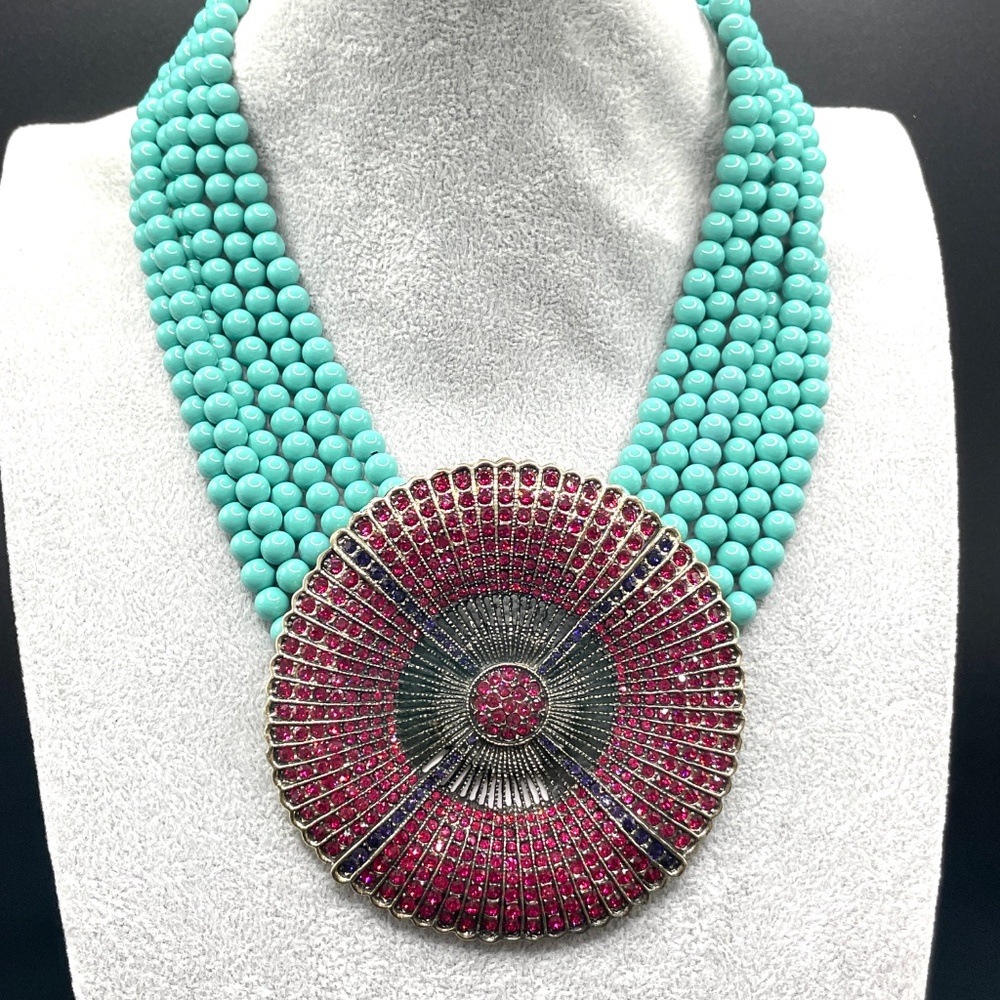 Heidi Daus Belgian Disc Turquoise Crystal Statement Necklace